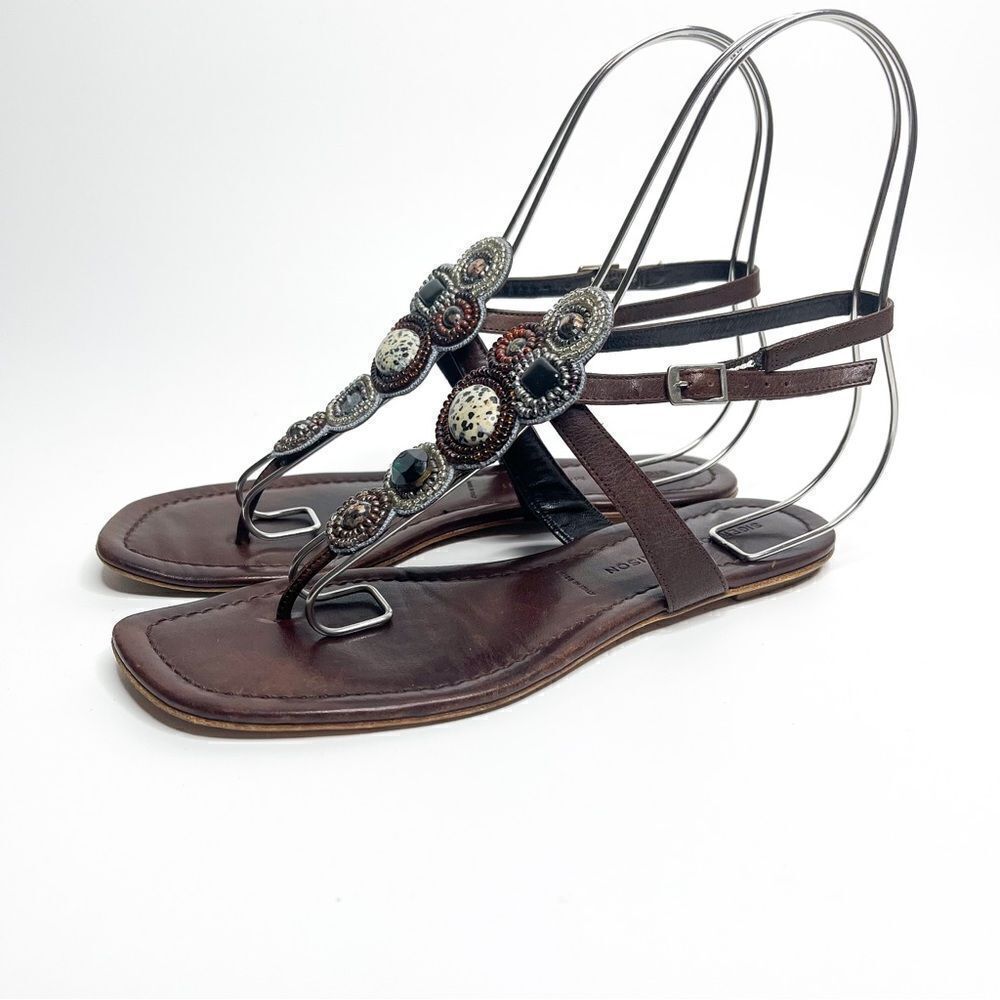 🍋 Sigerson Morrison • Women’s T-Strap Beaded Leather Sandals Size 7